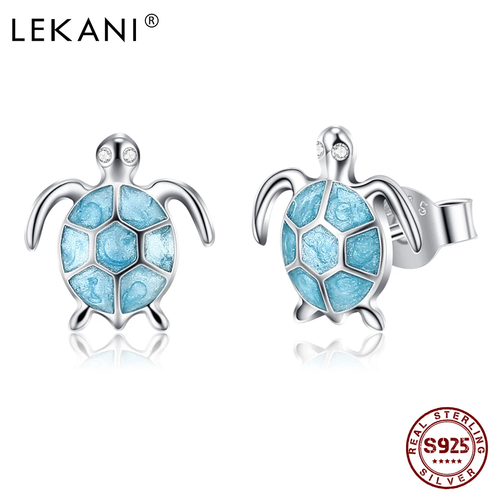 

LEKANI Genuine 925 Sterling Silver Blue Turtle Stud Earrings Cute Zircon Earring For Women Unisex Epoxy Fashion Jewelry Hot Sale