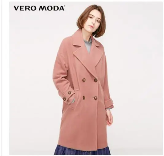 Vero Moda осень зима лацкан воротник двубортное шерстяное пальто | 318327564 - Цвет: Burlwood red