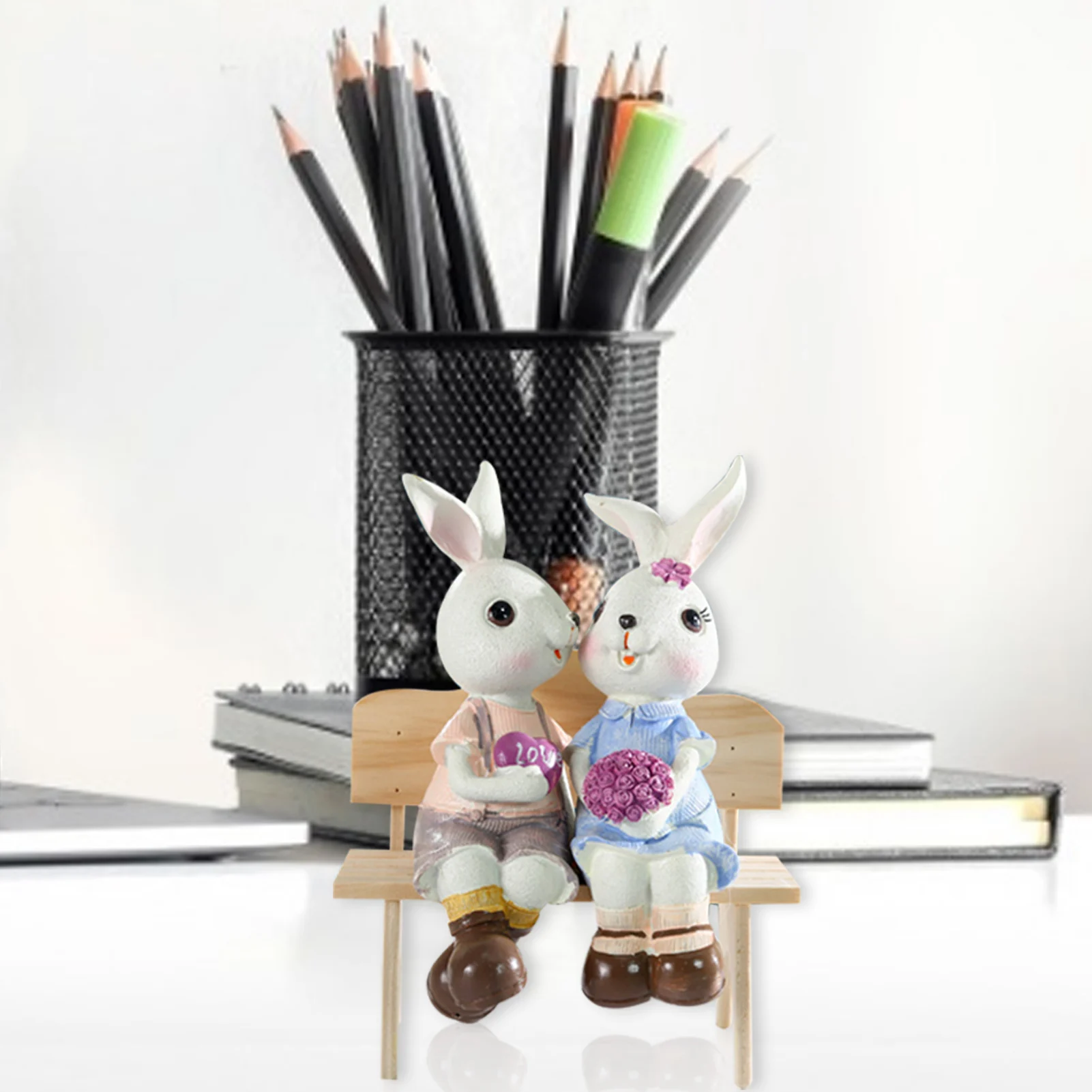 

Easter Bunny Resin Figurine Cute Rabbit Decoration Table Ornament Statue Home Decoration Rabbit Figurine Suit Rustic Style Decor