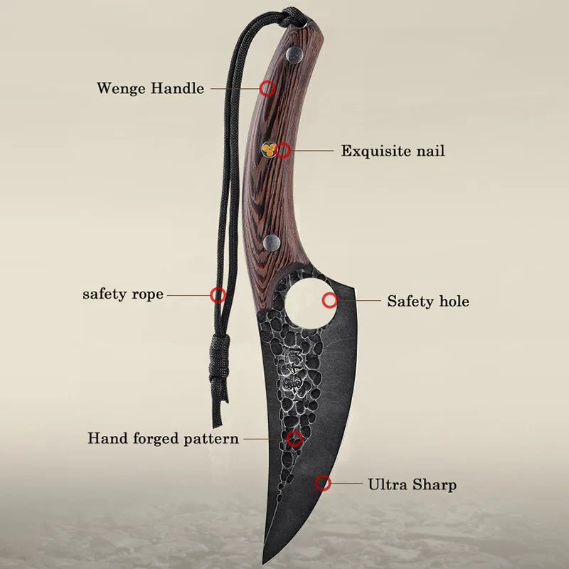 Cuchillo vikingo de acero inoxidable 7Cr17CoMoV, cuchillo afilado forjado a mano, con mango de madera, 6 pulgadas-1