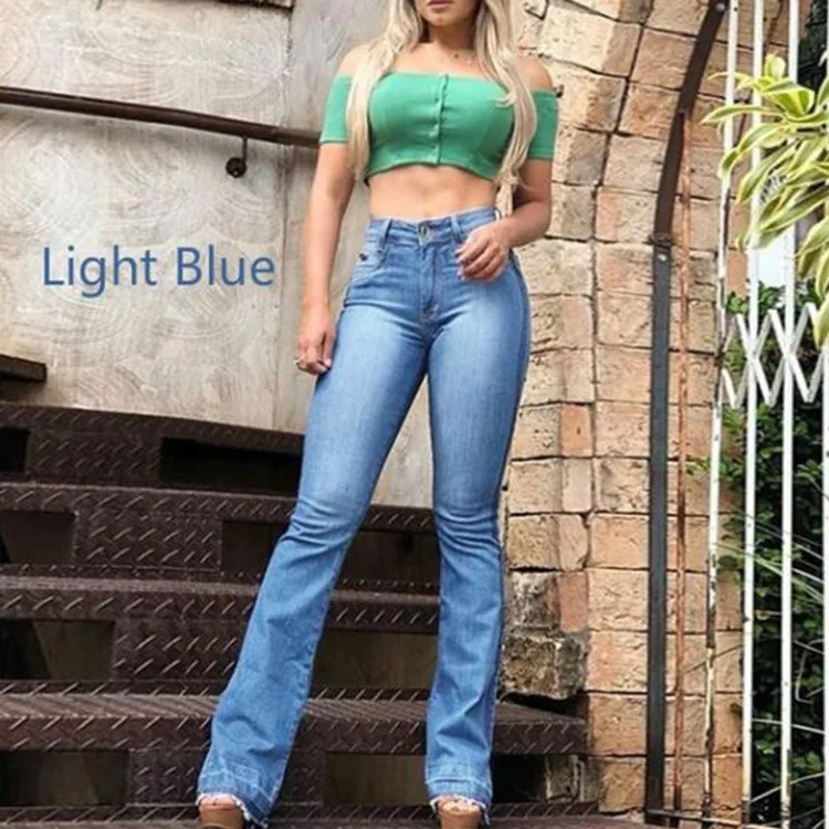 

Women's Flared Jeans Vintage Skinny Long Denim Pants Autumn Streetwear High Waist Elastic Wide Leg Pants Plus Size