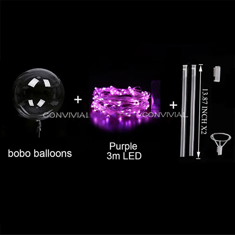 24inch Bobo Purple 18/24 дюйма ручка светодиодный шар палка светящиеся гелий Globos светодиодный шар одежда для свадьбы, дня рождения с козырьком, декорированные детская светодиодный шар светильник - Цвет: 24inch Bobo Purple