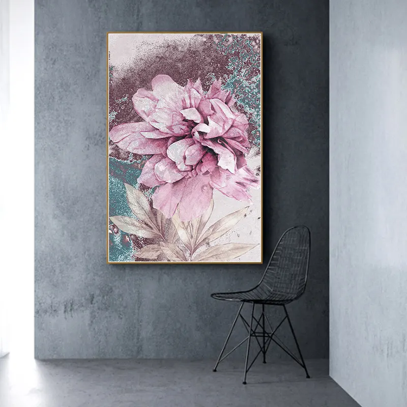 

Abstract Pink Flower Canvas Painting Scandinavian Art Poster Print Nordic Floral Wall Pictures For Living Room Home Decor