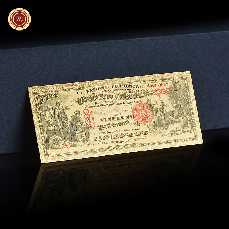 5 dollar 1875 год, доллар США, поддельные бумажные деньги, золотые банкноты с рамкой COA, американские билетные банкноты, Подарочный товар, Прямая поставка - Цвет: 5 dollar