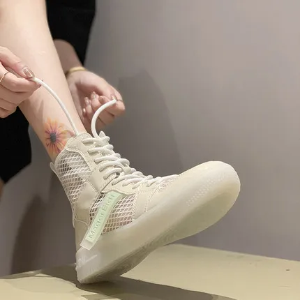 

Jelly-soled high-top shoes 2021 autumn all-match new lace-up mesh breathable large size female Martin sandals
