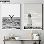 Черно-белая Настенная картина, Постер с маяком, Пляжная Картина на холсте, настенные постеры и принты в скандинавском стиле, декор для гостиной