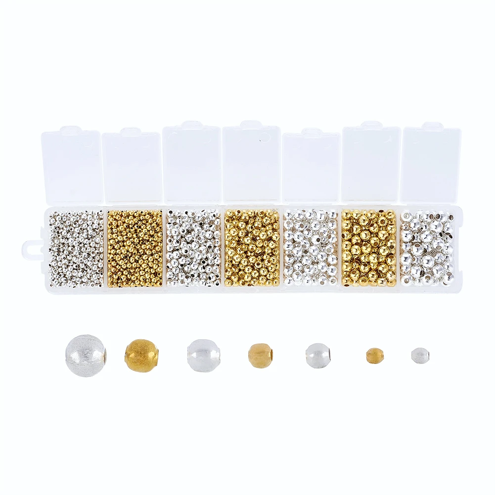 

Jewelry Findings 1Box Iron Round Spacer Beads Mixed Color 2~5mm, Hole: 1~1.5mm