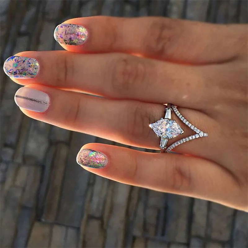 Модное обручальное кольцо FNIO с кристаллами циркония набор обручальных колец для