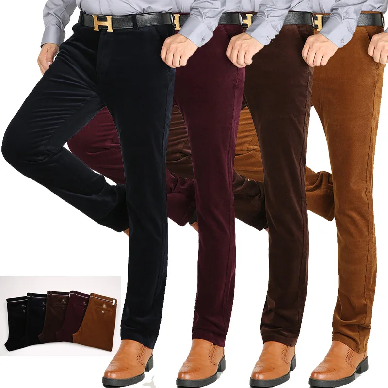 Брюки мужские вельветовые прямые повседневные эластичные плотные стрейчевые