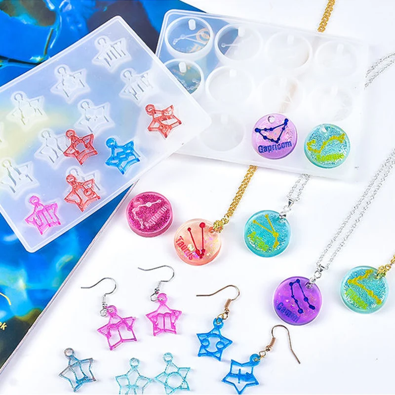 

12 Constellation Necklace Bracelet Pendant Silicone Mold Horoscopes Resin Fillers for DIY Jewelry Making Crafts Casting Mold Kit