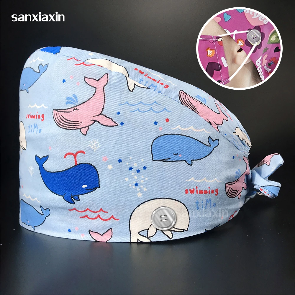 

Новая хирургическая шапка с разноцветным принтом, хлопковая дышащая женская хирургическая шапка, модная Регулируемая шапка-скраб для сало...