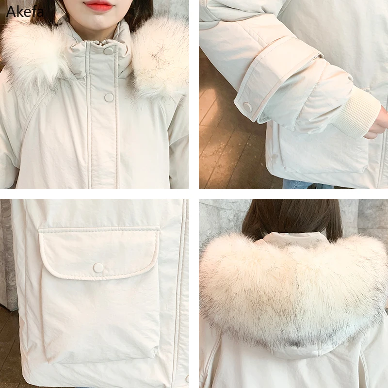 With Fur Collar Women's Winter Jackets Thick Long Parkas Female Hooded Solid Loose Korean Style Cotton Wram Coat Ladies | Женская