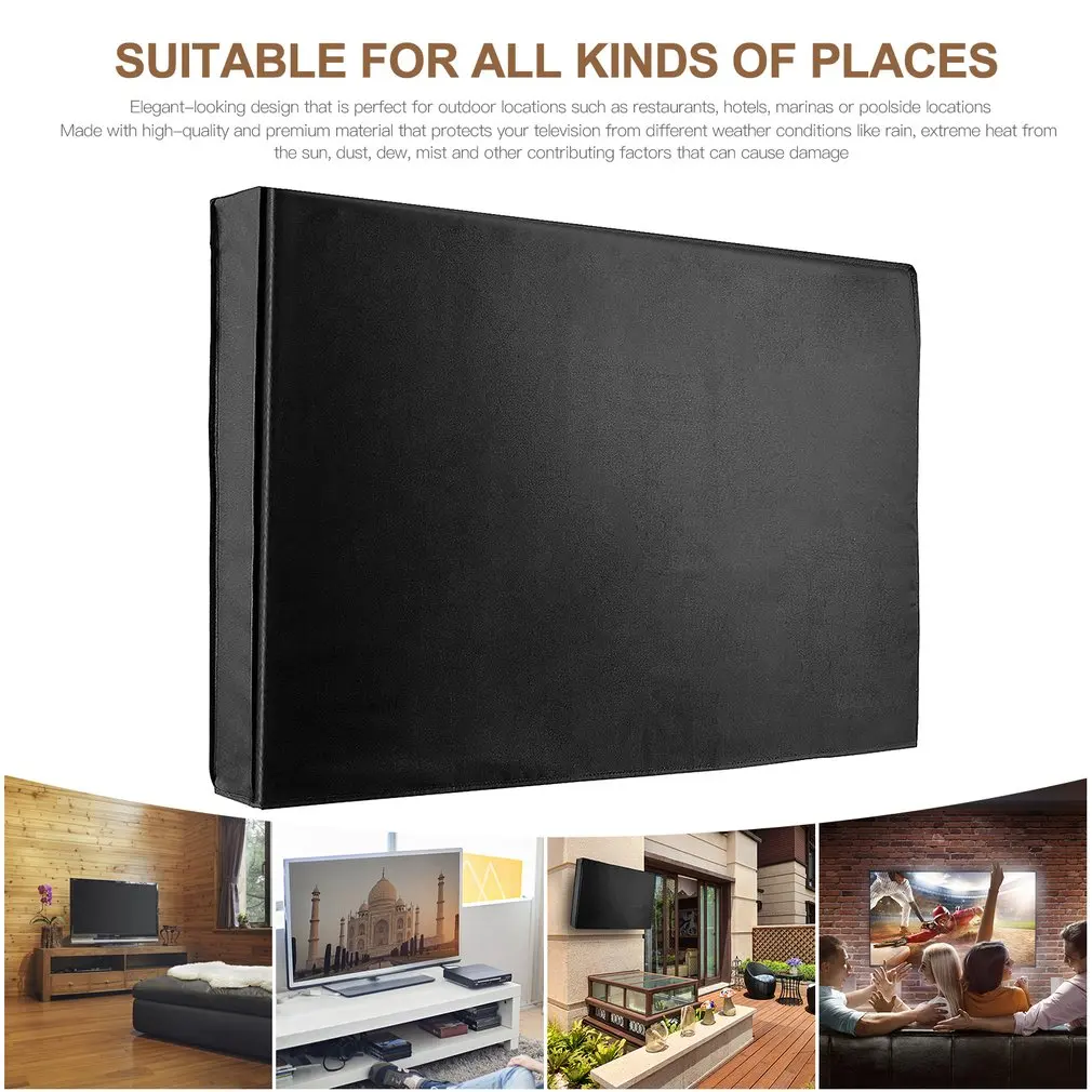 Universal Weatherproof Dust-proof Outdoor TV Cover 55-58 inch Flat Screen Protector Easy to Install Black |