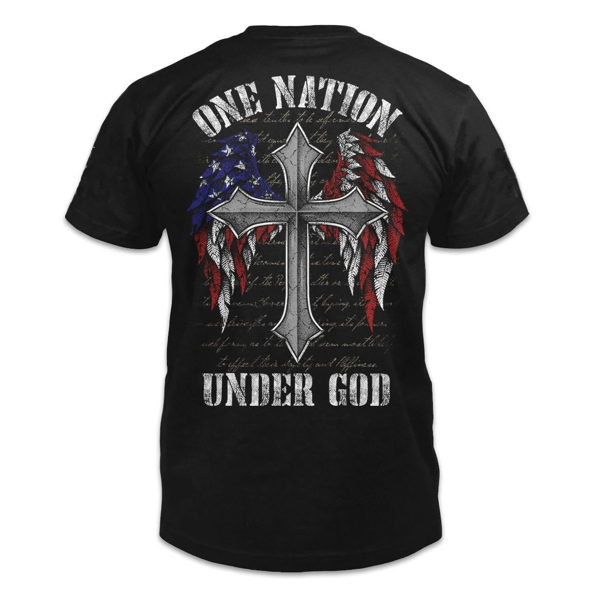 

USA Is One Nation Under God. Stars and Stripes Wing Cross T-Shirt. Summer Cotton Short Sleeve O-Neck Mens T Shirt New S-3XL