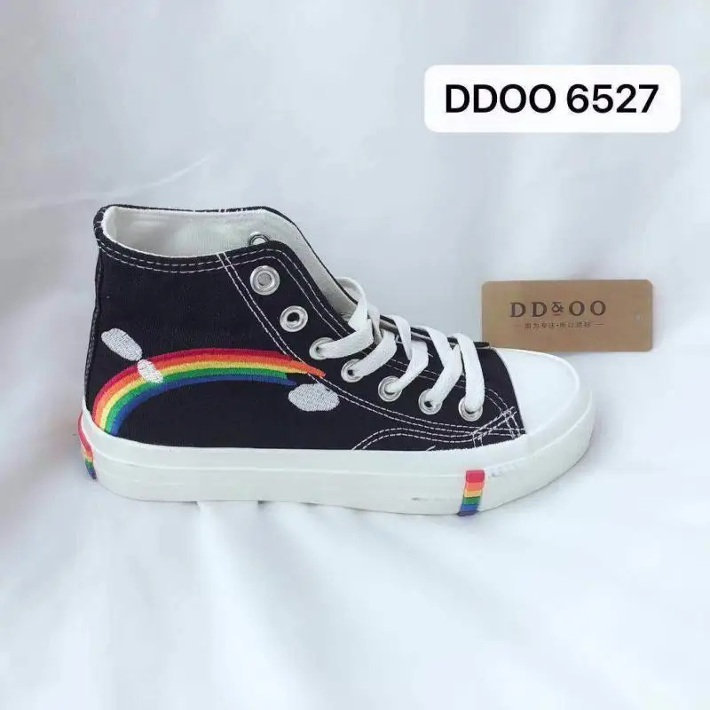 

SWYIVY Woman Canvas Shoes High-Top Rainbow Lace-Up White Shoes Ladies Casual Shoes Canvas Sneakers Female Platform Sneakers
