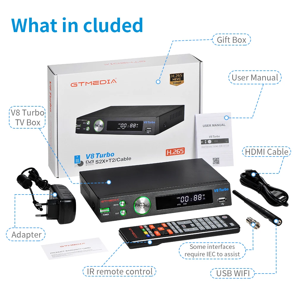 Новый GTMEDIA V8 Turbo DVB S2/T2/кабель/J.83B цифра спутниковый телевизионный ресивер WI FI H.265