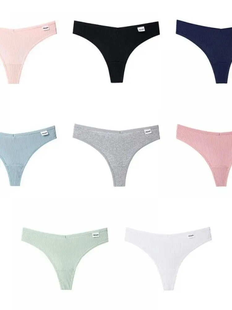 

Women'S Solid Color Low-Waist Thongs, Pure Cotton Underwear, Girls' Comfortable And Casual T-Back Close-Fitting Briefs