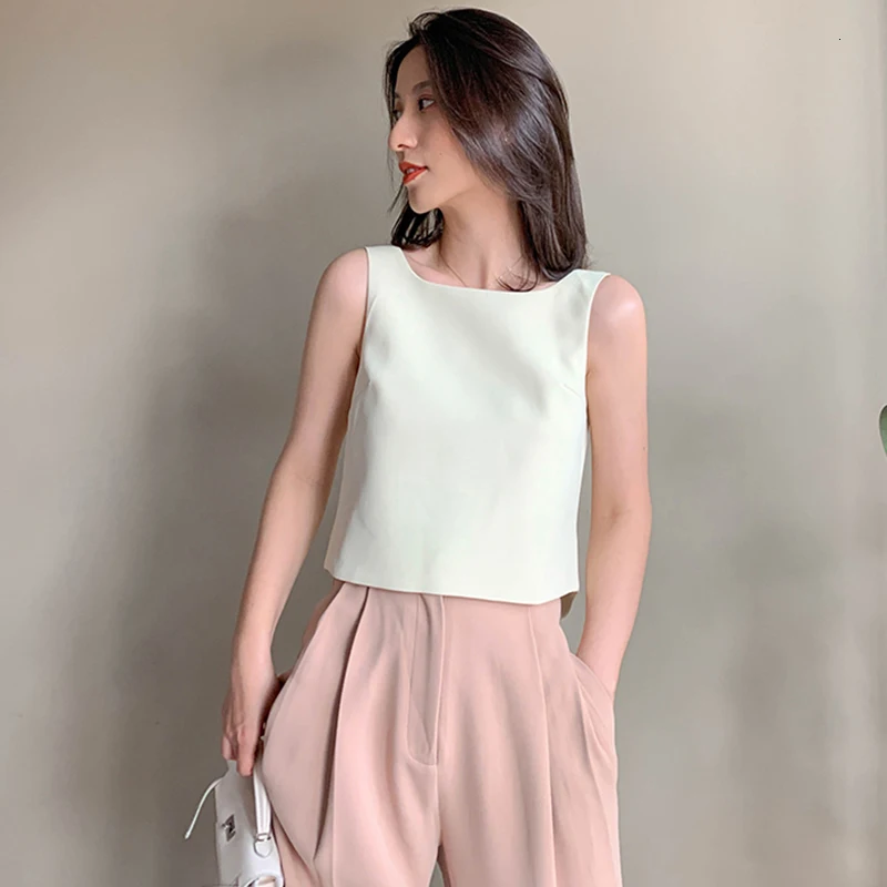 

SISPELL Back Hollow Out Vest For Female Lace Up Bowknot O Neck Sleeveless High Waist Slimming Women's Elegant Vest Fashion Tide