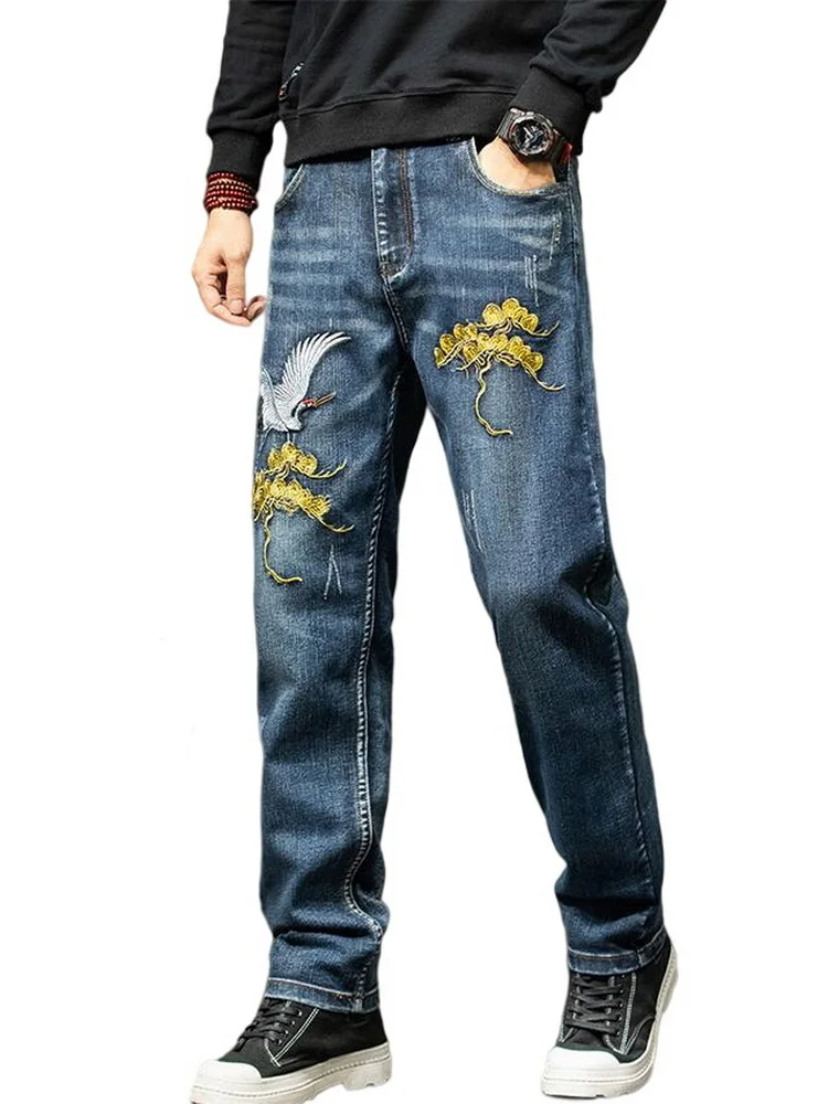 Men Jeans Personalized embroidered Jeans Loose Baggy Denim Pants Loose Straight-Leg Young Man Street Jeans Size 28-40