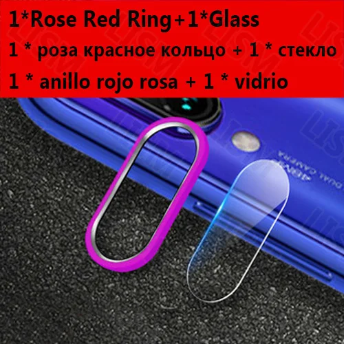 Rose Red Ring Glass Для задней камеры Xiao mi 9 mi 9 SE Red mi Note 8/7/Pro Алюминиевый чехол с металлическим кольцом для защиты экрана или с задней стеклянной пленкой для объектива - Цвет: Rose Red Ring Glass