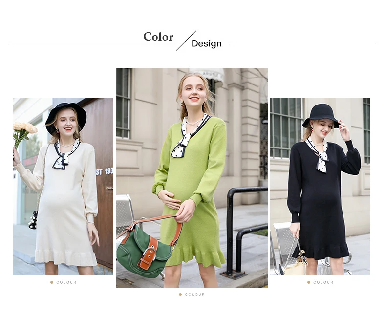 Maternity Dress Pregnancy Knit Dress Pregnancy Shirt Pregnant Women Autumn and Winter Skirt
