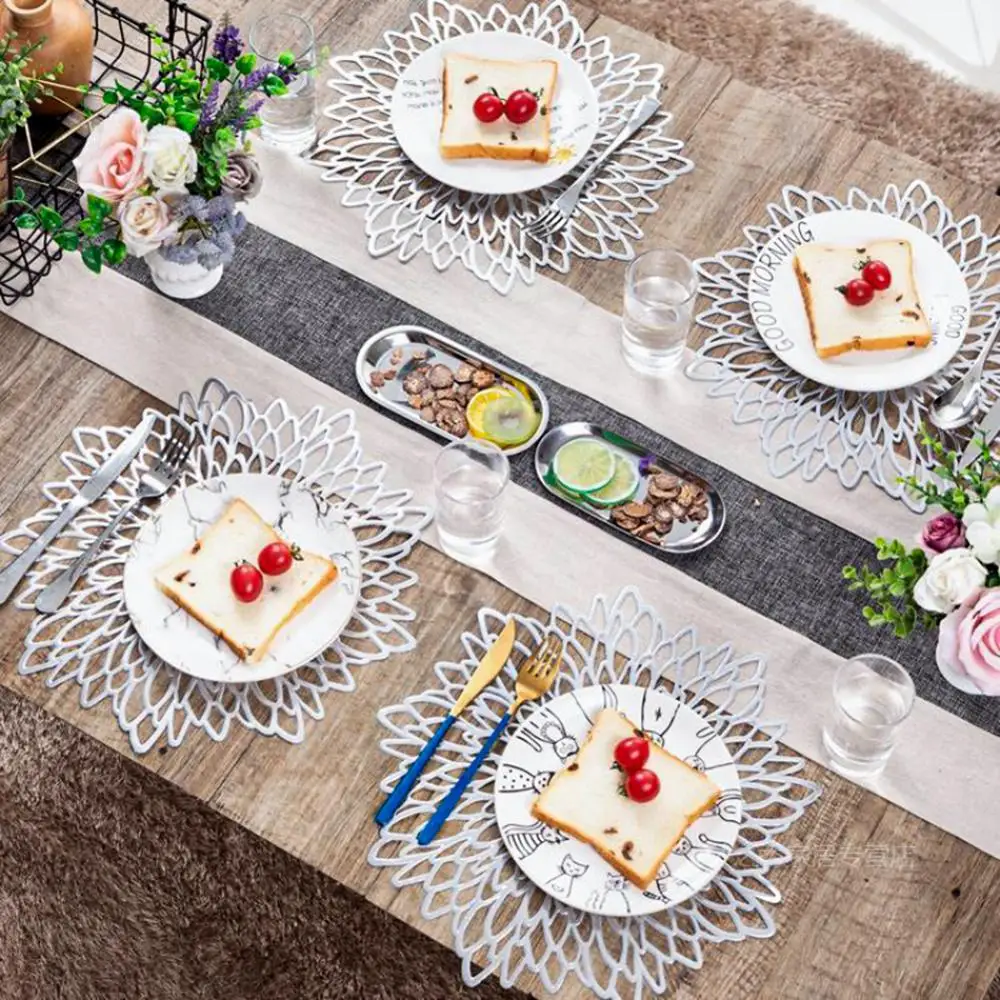 

4/6/8pcs PVC Coaster Placemat for Dining Table Hibiscus Coaster Insulation Table Mats Heat Resistant Placemats Hollowed-out Mat