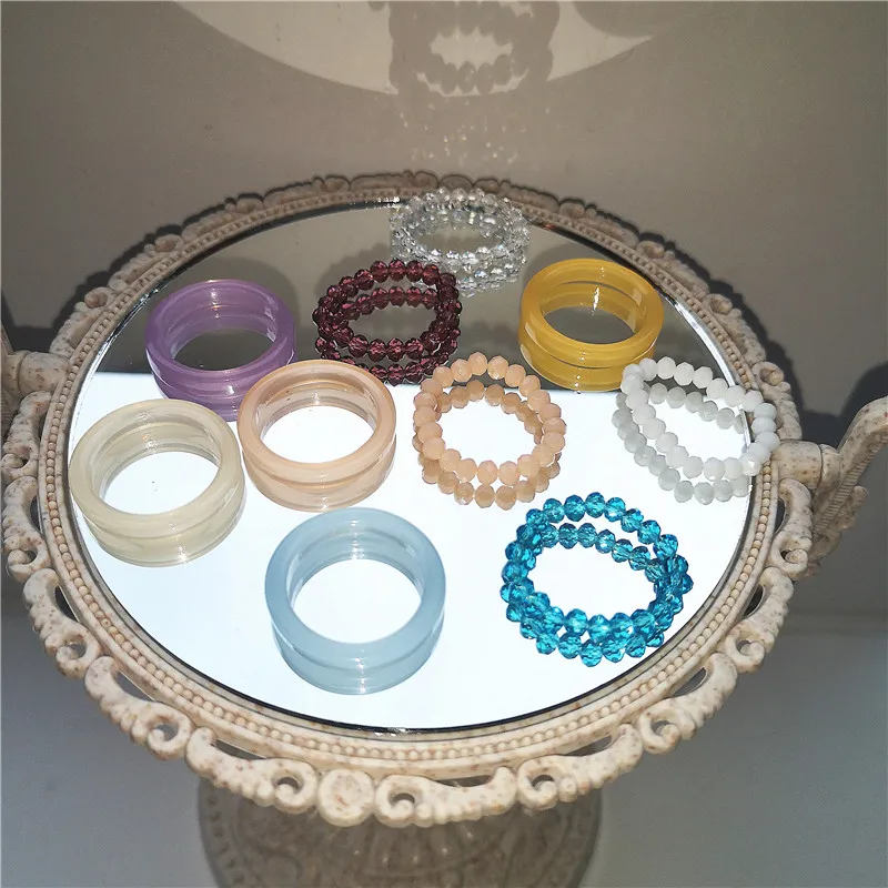 

2pcs/1Set Korea 2021 Fashion Aesthetic Colorful Transparent Resin Acrylic Rings Set For Women Girls Friends Jewelry Accessories