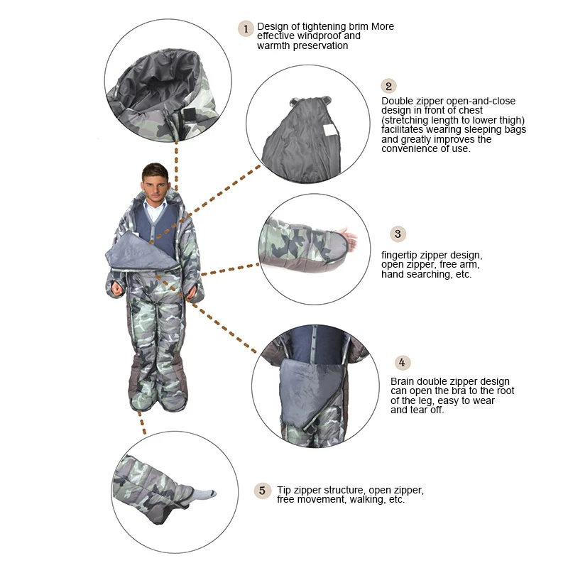 

Newly High Quality Adult Lite Wearable Sleeping Bag Warming for Walking Hiking Camping Outdoor YA88