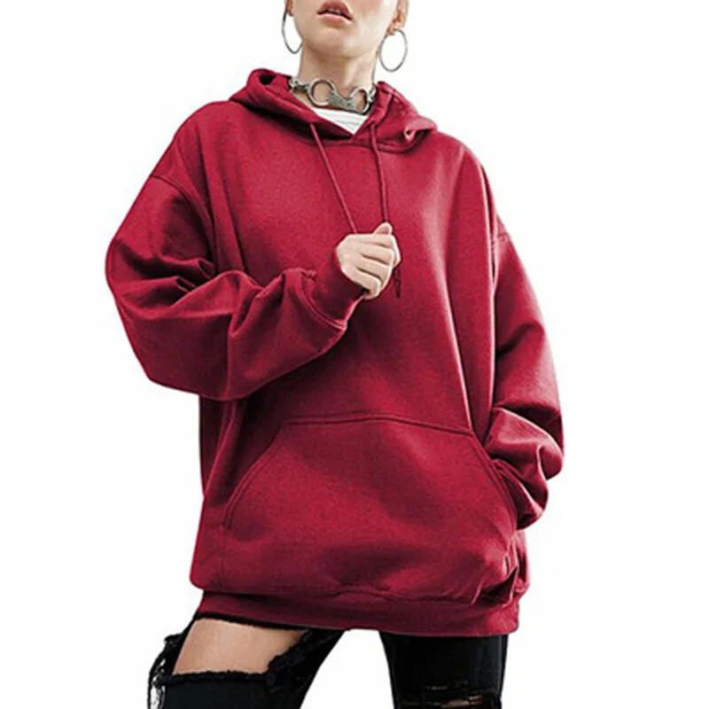 

Толстовки женские свободные с длинным рукавом сплошной цвет толстовка с капюшоном, Толстовки Милый спортивный костюм пальто повседневная спортивная одежда 058