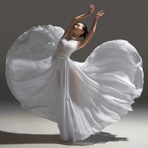 Женское платье для фламенко, длинное однотонное испанское платье для танцев, 720 градусов, Классическая танцевальная юбка