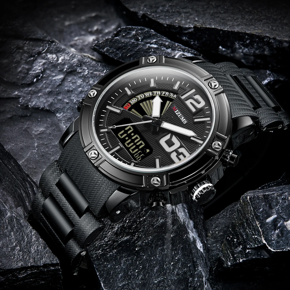 MIZUMS кварцевые аналоговые цифровые спортивные часы для мужчин водонепроницаемые