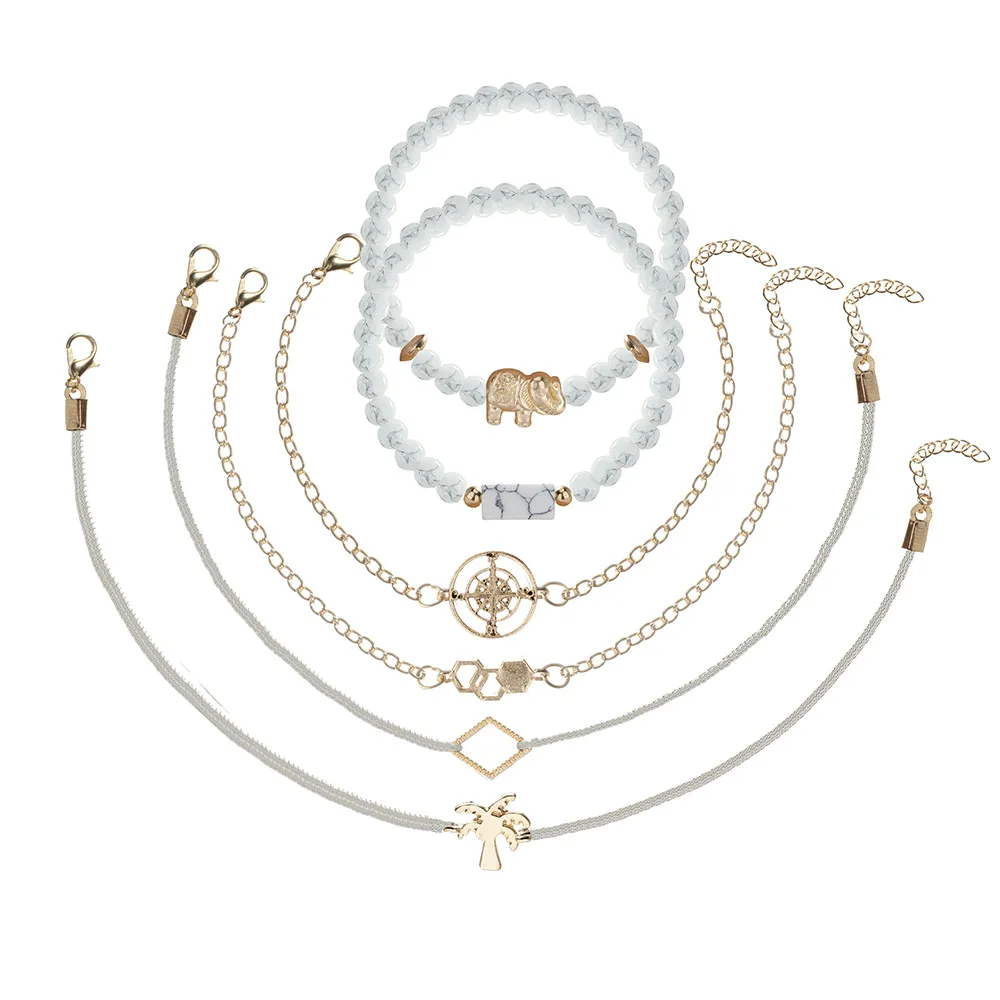 6 шт./компл. в богемном стиле женские браслеты компас кокосовой пальмы белый