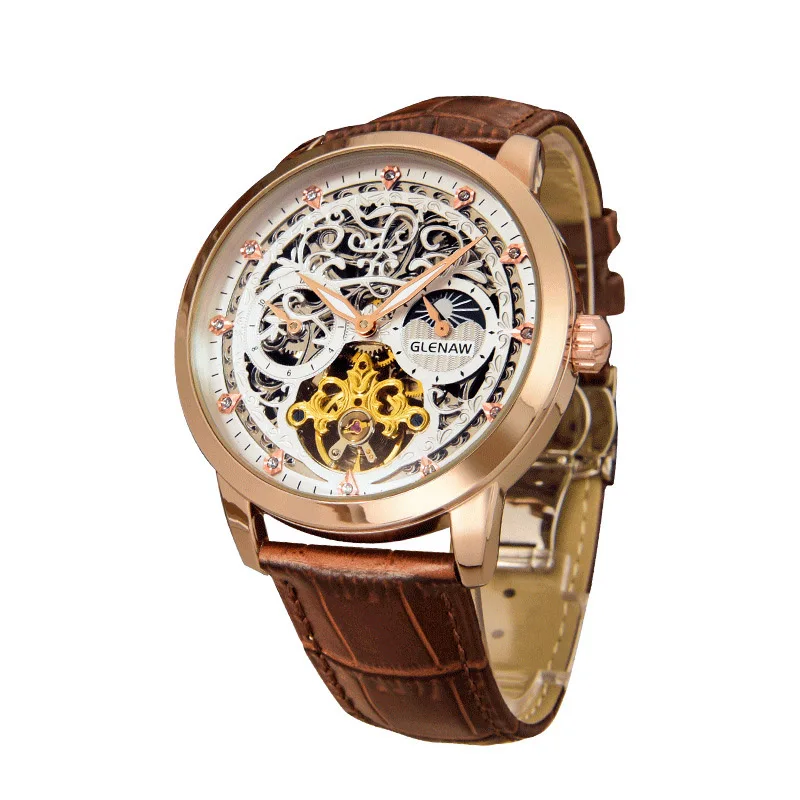 

Tourbillon Mechanical Mens Watches Luxury Leather Men's Watch Moon Phase Luminous Waterproof Luxury Male Clock Relogio Masculino