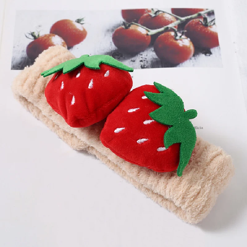 

Women Cute Coral Fleece Strawberry Fruit Elastic Headbands Soft Makeup Headband Wash Face Turban Hairbands Hair Accessories