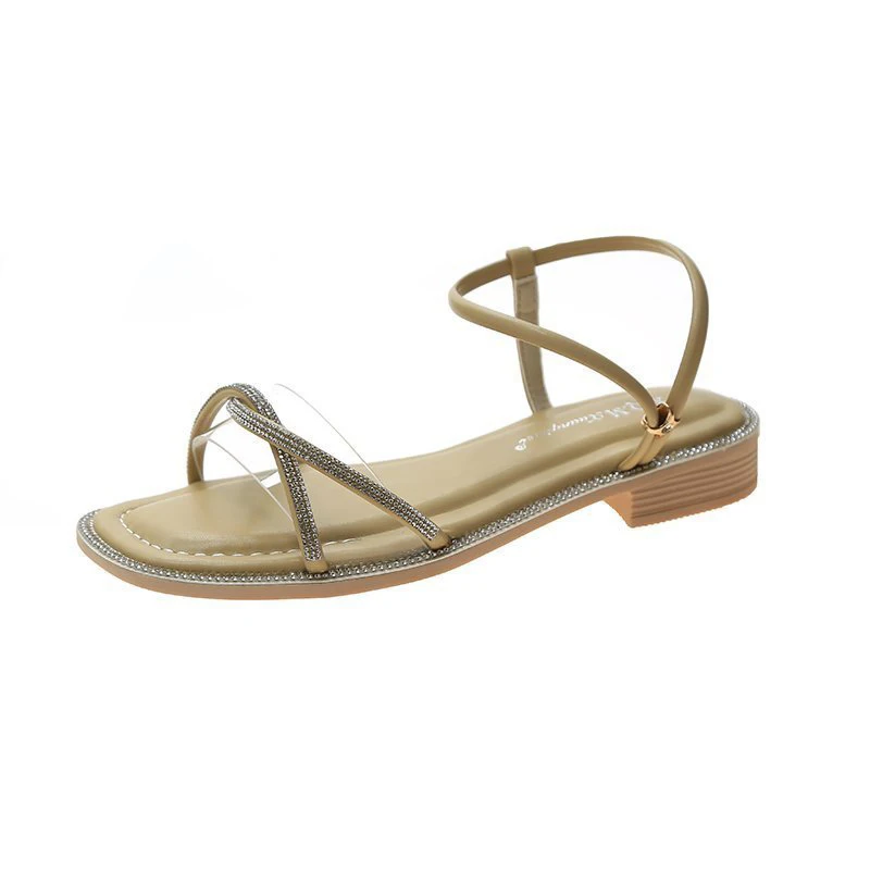 

Sandals For Girls 2021 Summer New Roman Diamond Flat Sandals Open Toe Women's Sandals Ankle Strap Fashion Sandalias Femininas