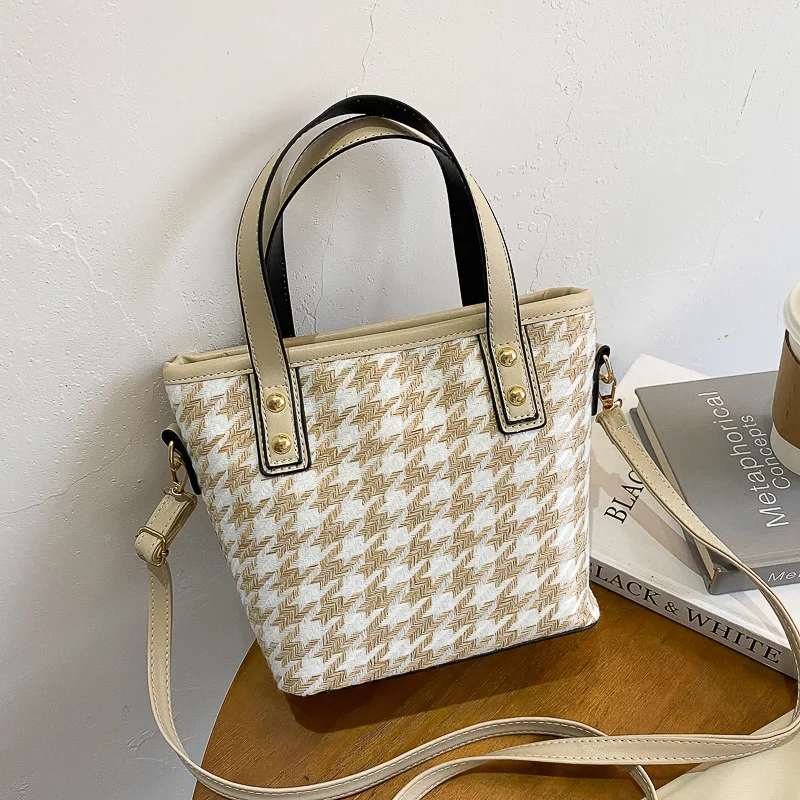 

Houndstooth Women's Bag 2021 New Crossbody Bag Grid Fashion Shoulder Portable Bucket Bags For Women