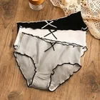 Трусики женские хлопковые бесшовные с высокой талией, с рюшами и бантом
