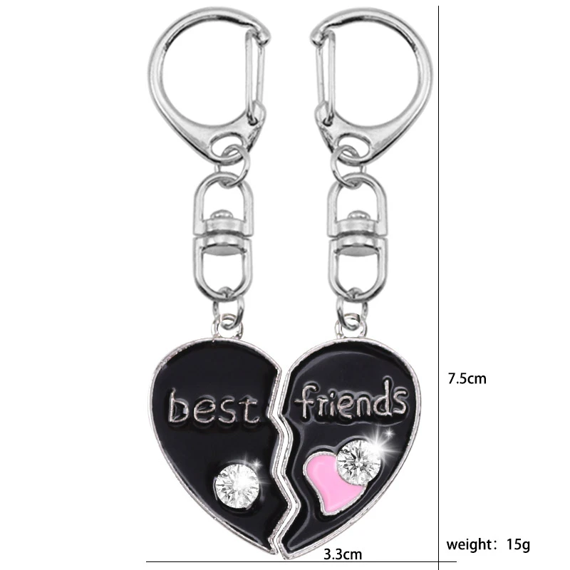 

2020 New Men And Women Key Chain Best Friend Inlaid Rhinestone Bff Friendship Heart Shaped Alloy Pendant Fashion Jewelry Gift