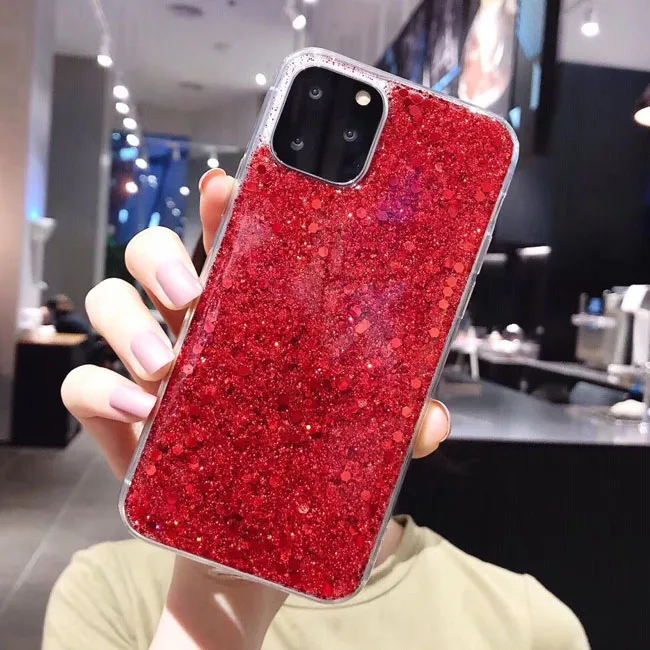 Красный Блестящий блестящий чехол для телефона с блестками для iphone 11, 11Pro, Max, XS, Max, XR, X, 6, 6 S, 7, 8 Plus, цветной блестящий чехол s - Цвет: Красный