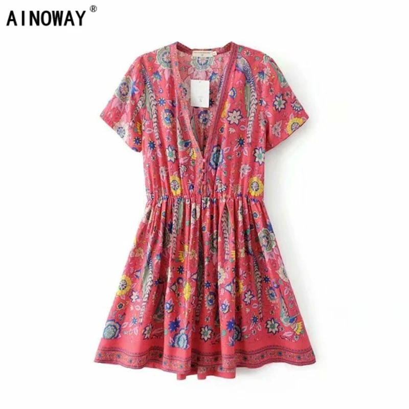Платье женское Винтажное с цветочным принтом шикарное пляжное мини-платье в