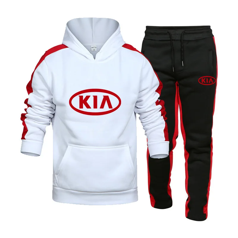 

2021 New Spring Autumn Men KIA Car Logo Hoodies Suit Fashion Casual Tracksuit Mens Sports Set Two Piece Stripe Hoodie Pant suit