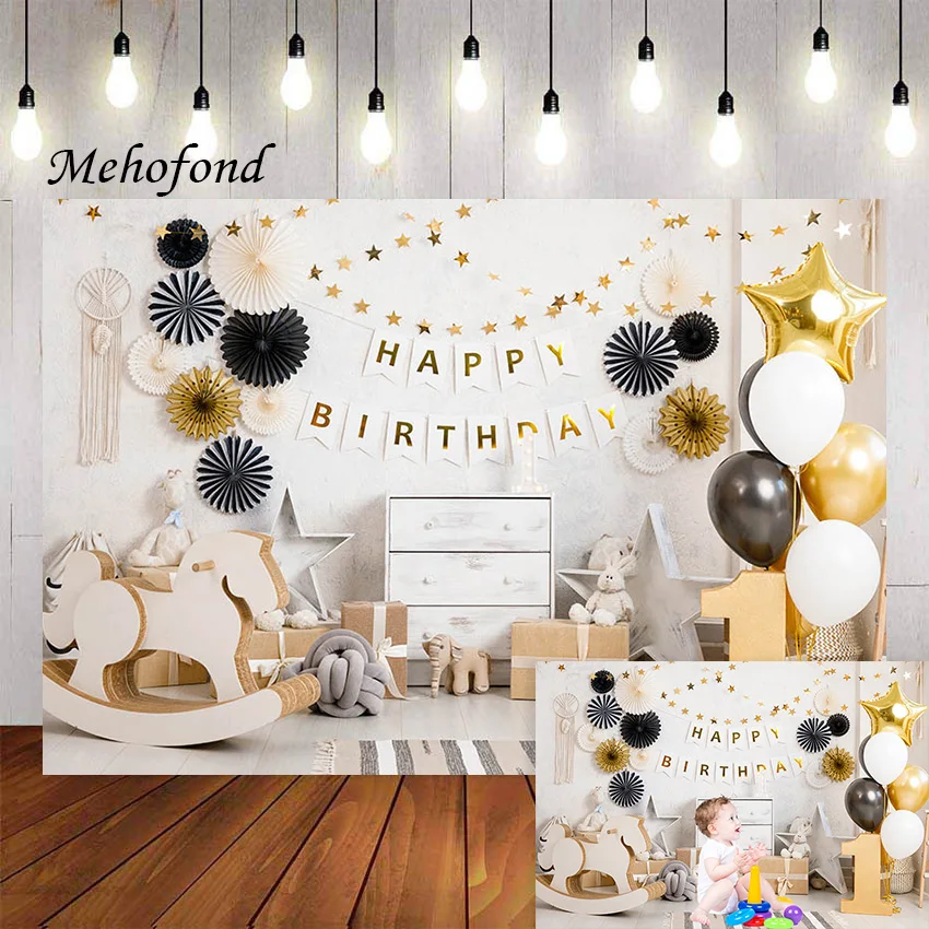 

Mehofond Photography Background Paper Flowers Balloon Boy Kids 1st Birthday Party Decorations Backdrop Photo Studio Props Banner