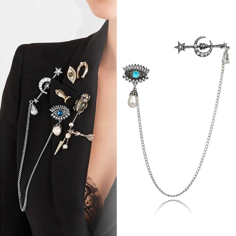 Двойные штифты с соединенной цепочкой! Кулон голубым глазами дьявола и звездой