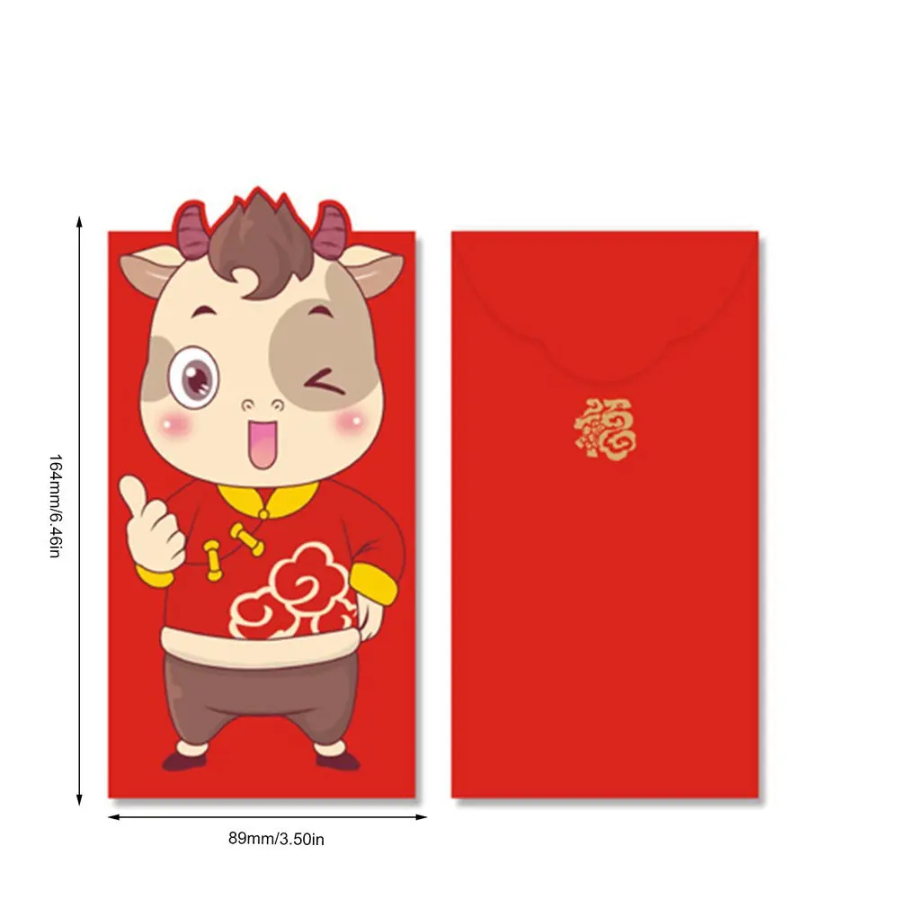 

6pcs/set Embossing Gilding Thickened Red Envelope Cattle Year Best Wishes Lucky Money New Year's Red Envelope