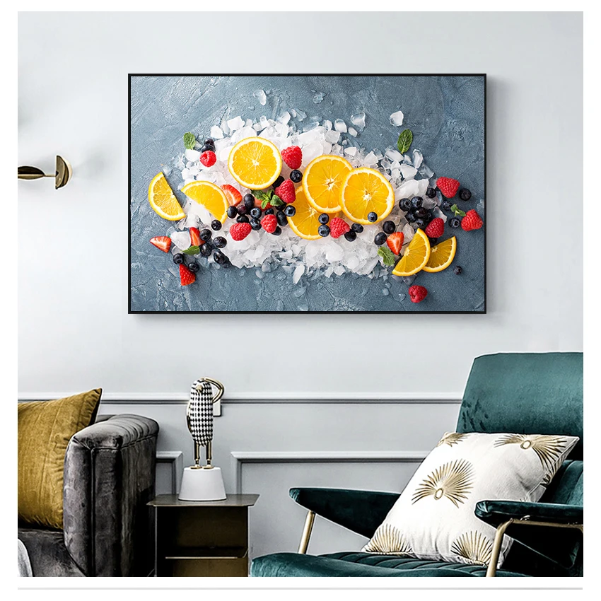 

Wall Art Posters For Living Room Oranges And Berries On Ice Fruits Picture HD Canvas Painting 1 Pieces Modern Kitchen Home Decor