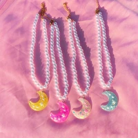 2000s aesthetic pink shiny star moon pendant necklace for women diy harajuku japanese kawaii necklace y2k fashion jewelry party