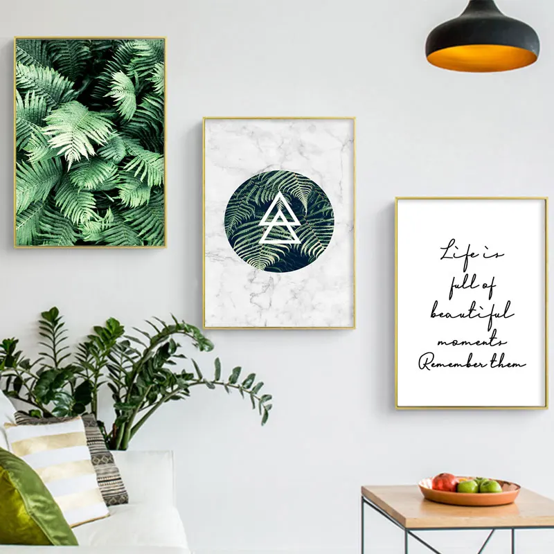 Зеленые растения папоротник монстеры холст живопись настенный плакат