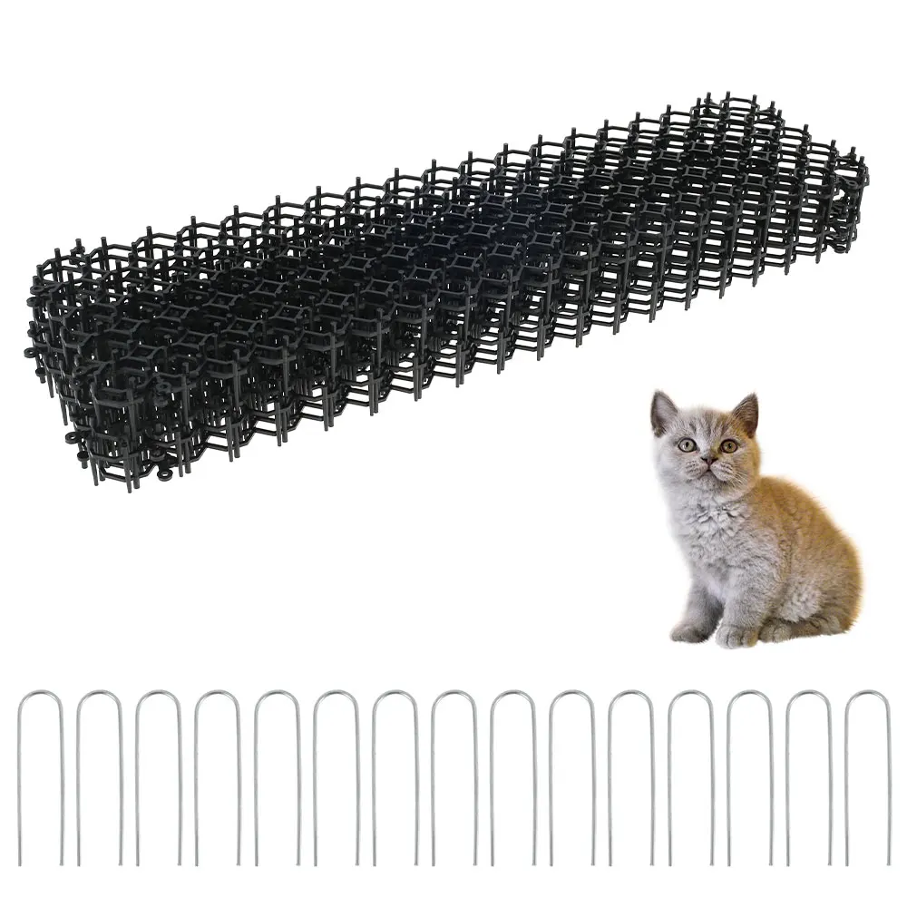 6 Pcs 49x14cm Garden Prickle Strip Dig Stop Cat Repellent Deterrent Mat Cats Scat Mat Repellent Deterrent Anti-Cat Dog Spike Mat