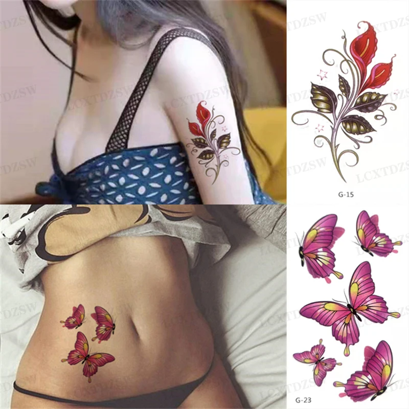 Tattoo Sticker Temporary Tattoo Body Art Flower Butterfly Fake Tattoo Waterproof Tattoo for Women Men One Time Decoration Decals