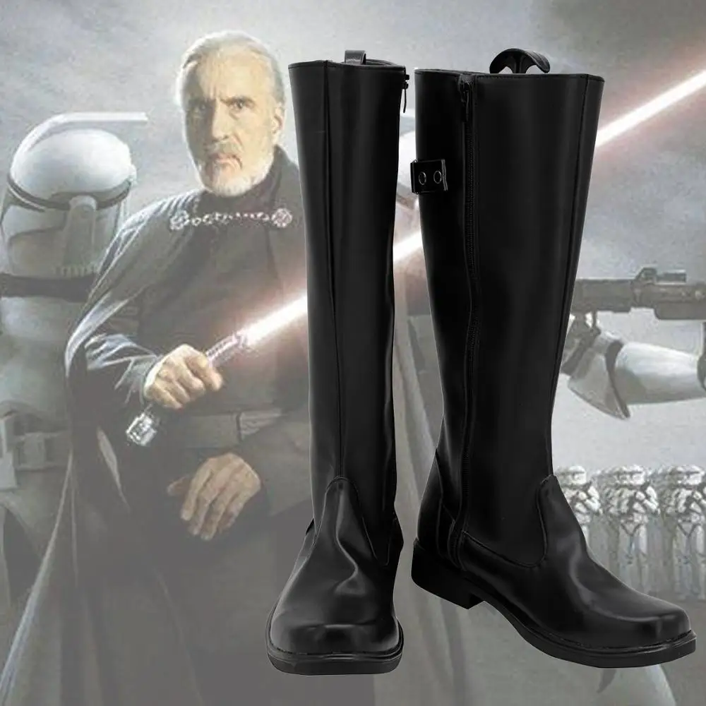 

Ботинки для косплея Count Dooku, черные ботинки, изготовленные по заказу, любого размера